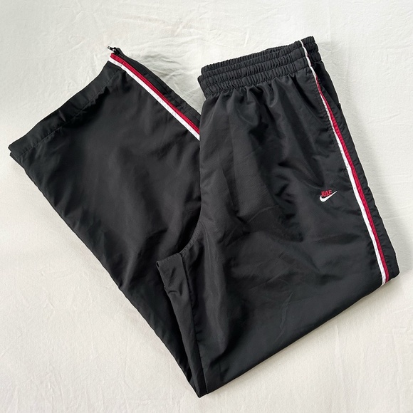 Vintage Nike Track Pants Men's XXL Black Wide Leg w/ Red Side Stripe Y2K 90s - Picture 1 of 11